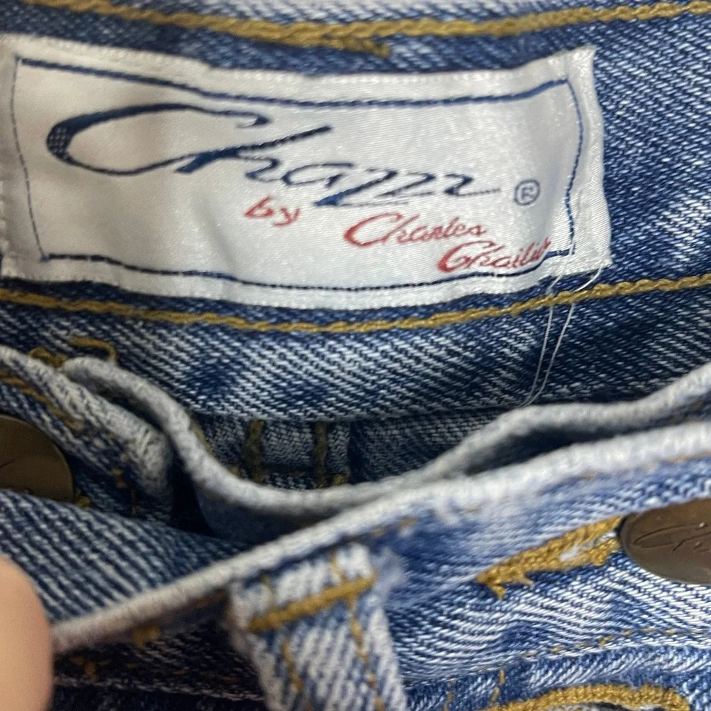 Vintage Chazz Denim Skort Medium Wash Button Front Y2K Mini Jean Skirt Shorts  9